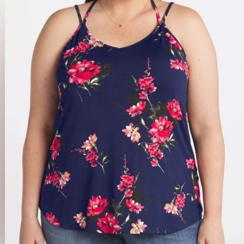 Papermoon Stitch Fix Navy Floral Criss Cross Tank Top‎ NWT 2X
